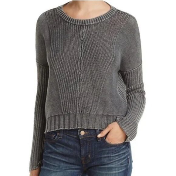 Rails Elsa Vintage Black Knit Sweater Gray Cropped Crop Medium Slouchy Oversized - Picture 1 of 9